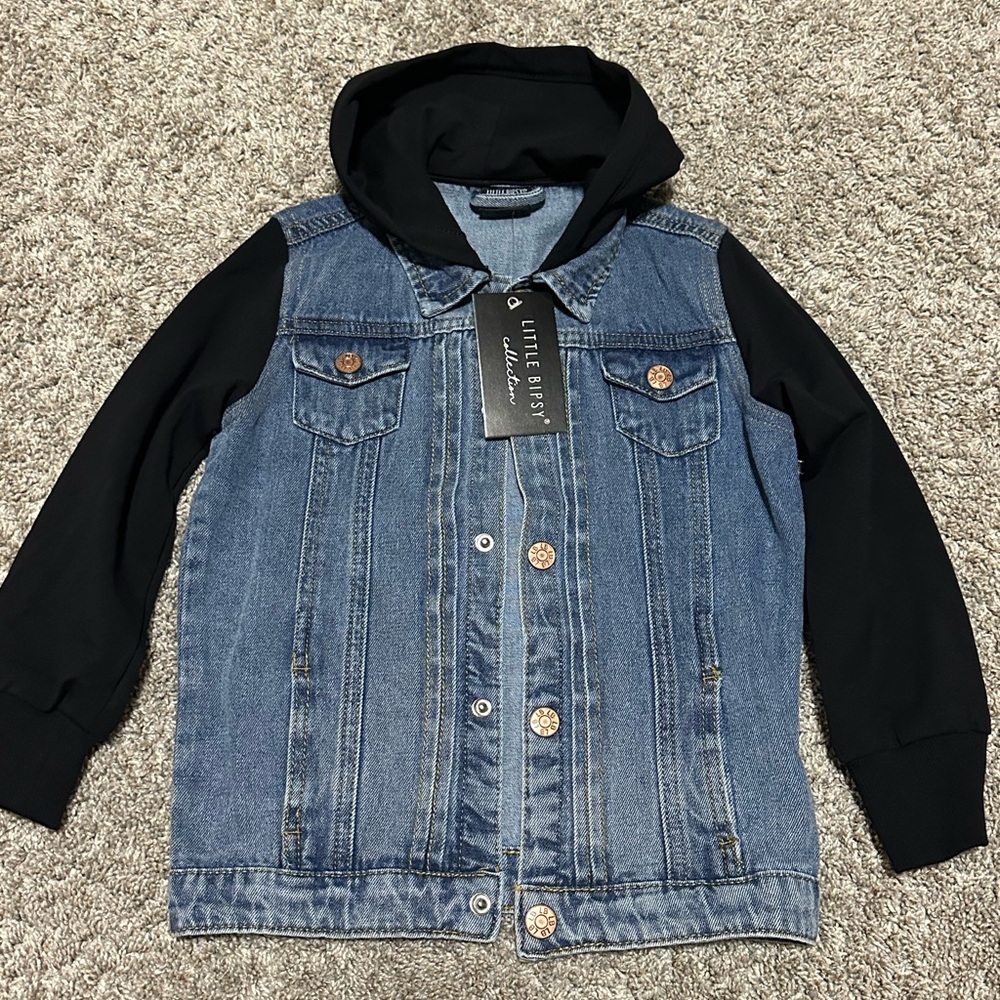 Little Bipsy Blue Denim Jacket with Black Sleeves